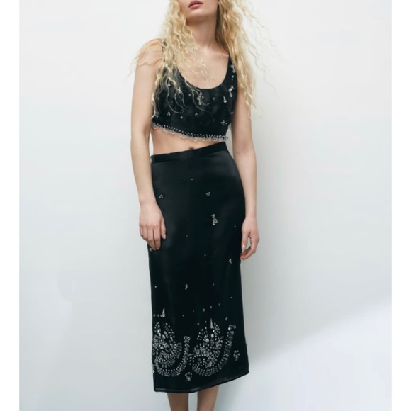 ZARA JEWEL TRIM TOP  AND SKIRT LIMITED EDITION SIZE SMALL - Picture 1 of 15